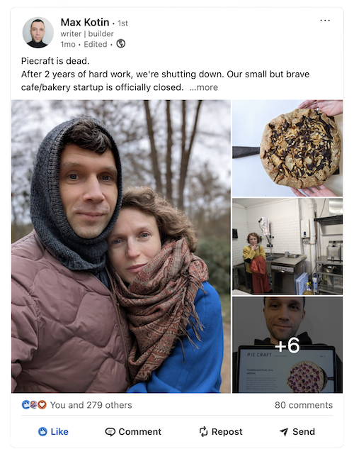 Example LinkedIn post about failure